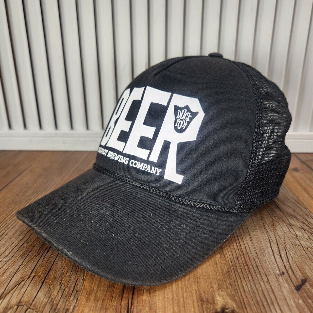 Duck Foot Brewing Co. Hat Cap Snapback Trucker Mesh Black Craft Beer Ad Brand